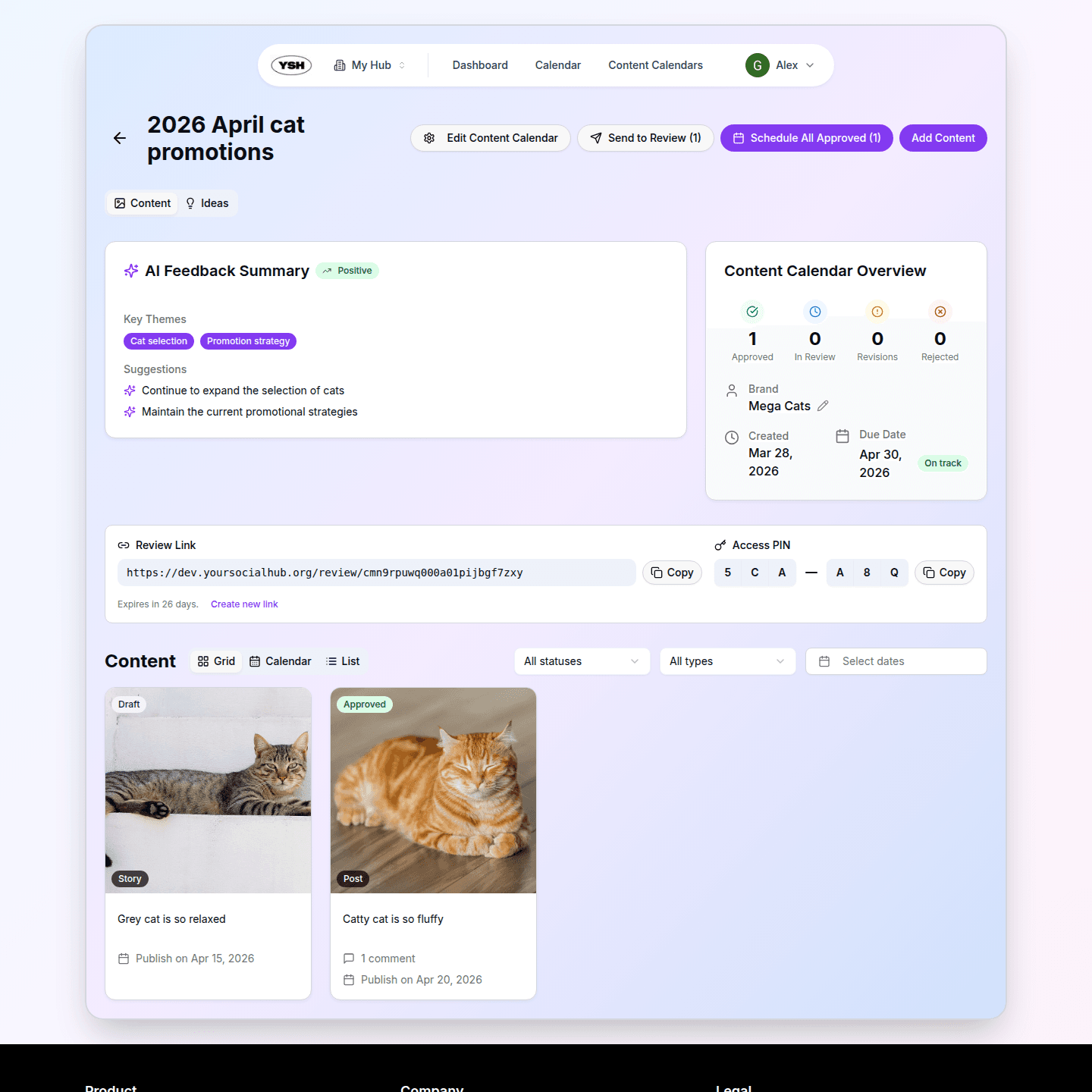 Content calendar grid view