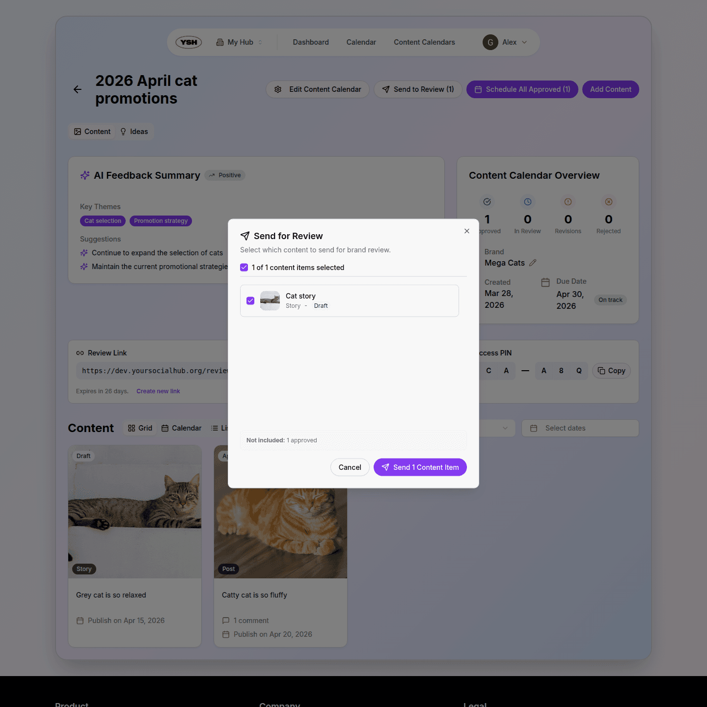Sending content for review